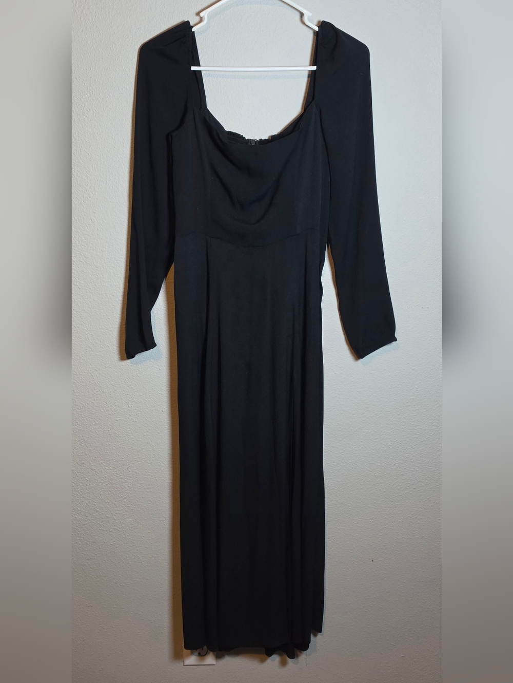 Reformation Sigmund Dress Black Size 6 Square Neck High Slit Midi Dress - Picture 3 of 11